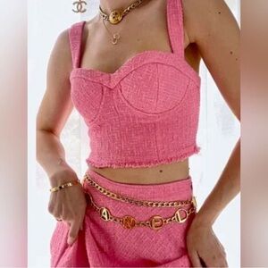 ZARA PINK TWEED CROP TOP SIZE SMALL FLAW